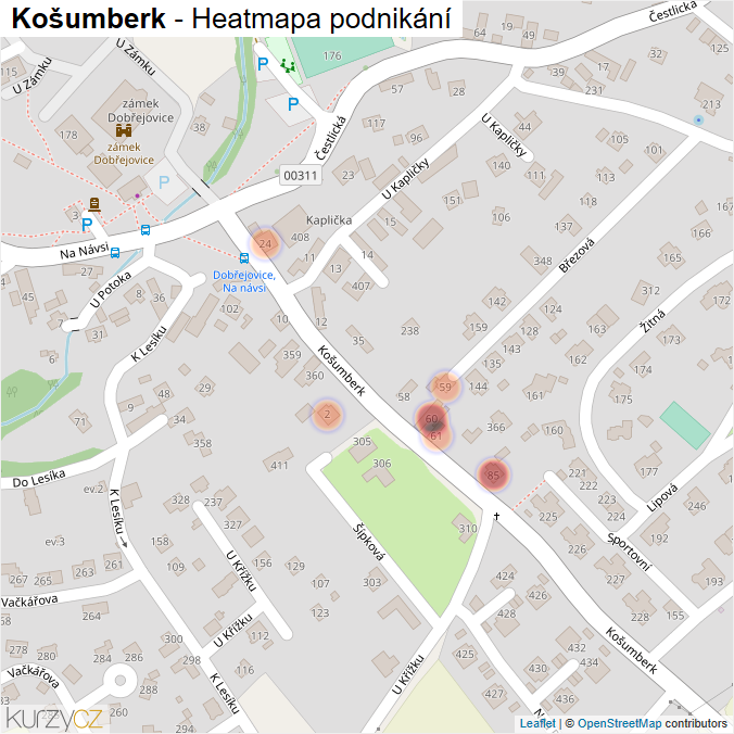 Mapa Košumberk - Firmy v ulici.