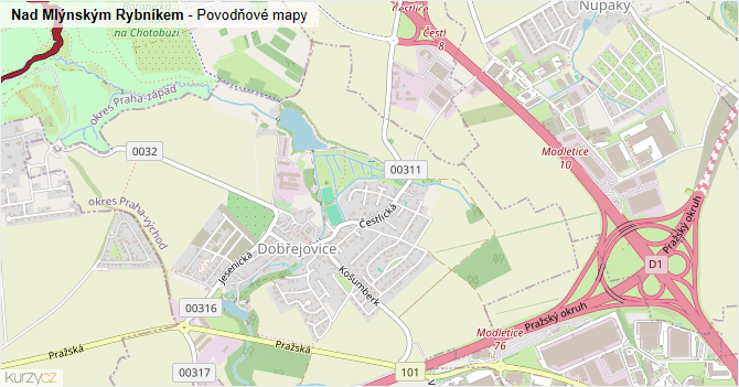 Nad Mlýnským Rybníkem - záplavové mapy stoleté vody