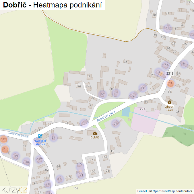 Mapa Dobříč - Firmy v části obce.