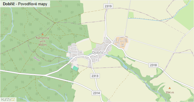 Dobříč - záplavové mapy stoleté vody