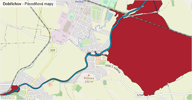 Dobřichov - záplavové mapy stoleté vody