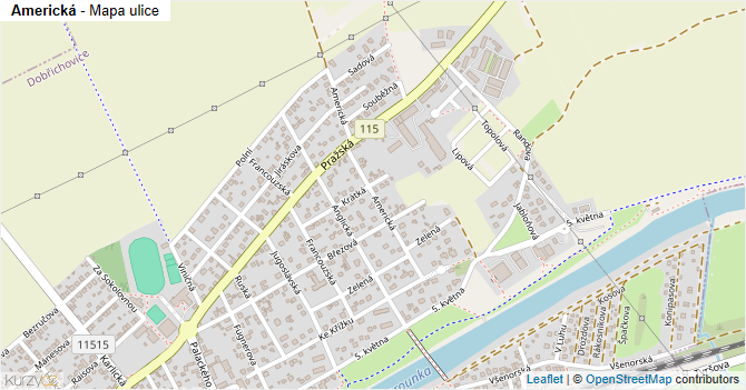 Americká - mapa ulice