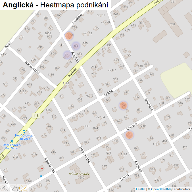Mapa Anglická - Firmy v ulici.