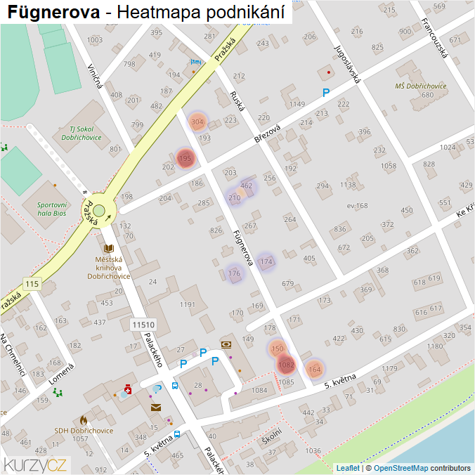 Mapa Fügnerova - Firmy v ulici.