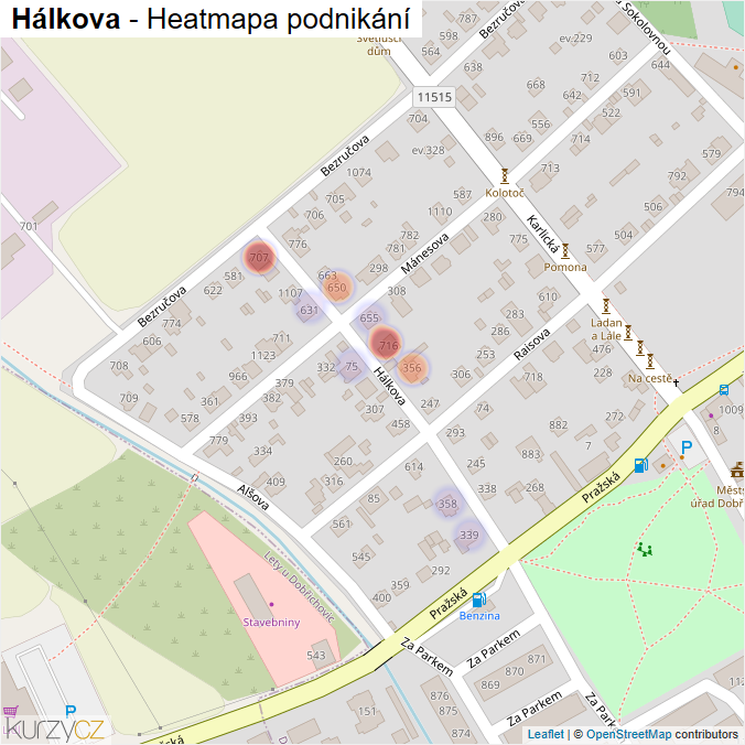 Mapa Hálkova - Firmy v ulici.