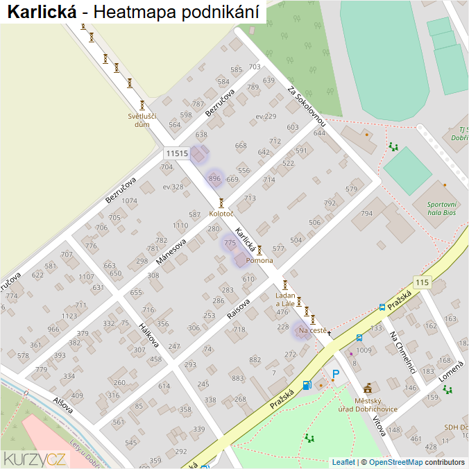 Mapa Karlická - Firmy v ulici.