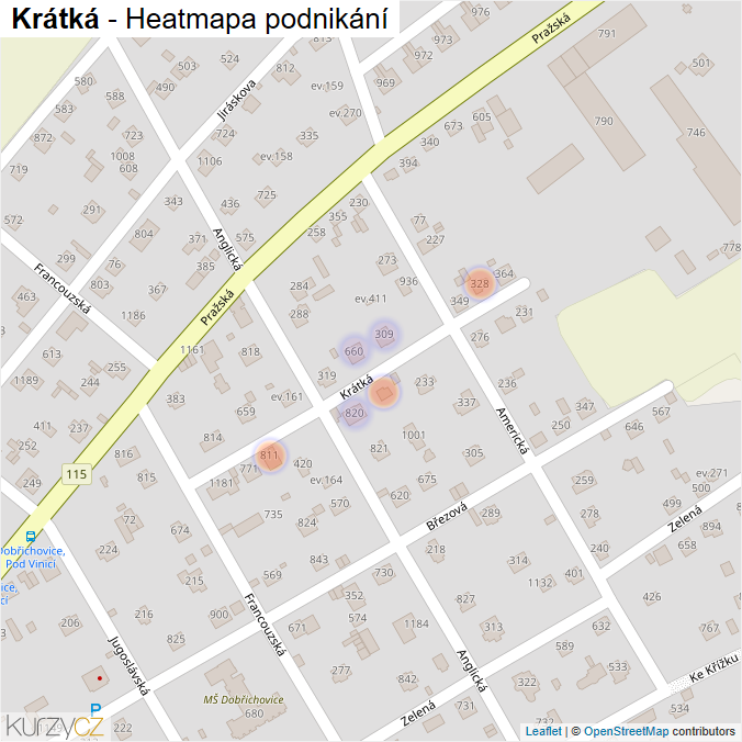 Mapa Krátká - Firmy v ulici.