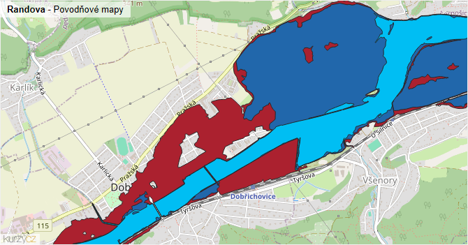 Randova - záplavové mapy stoleté vody