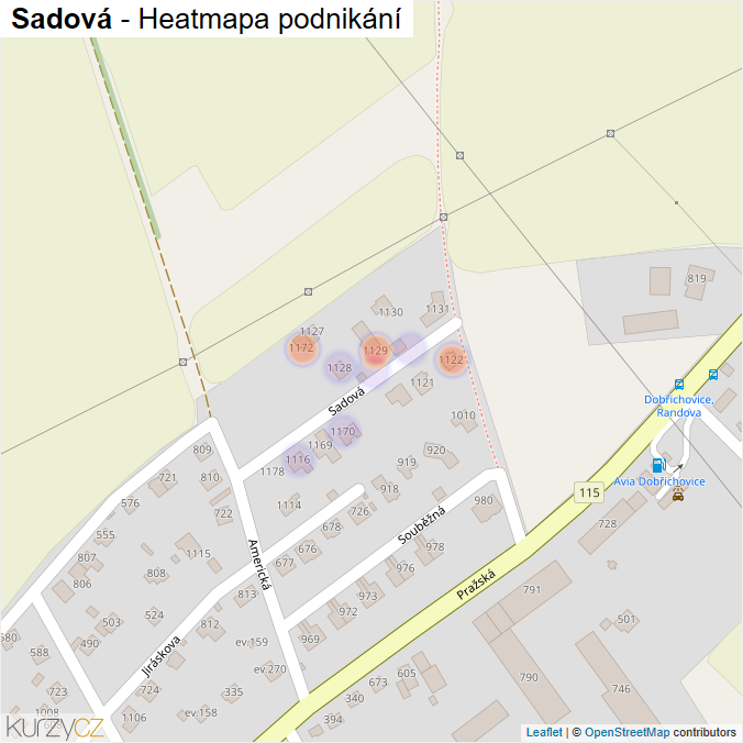 Mapa Sadová - Firmy v ulici.