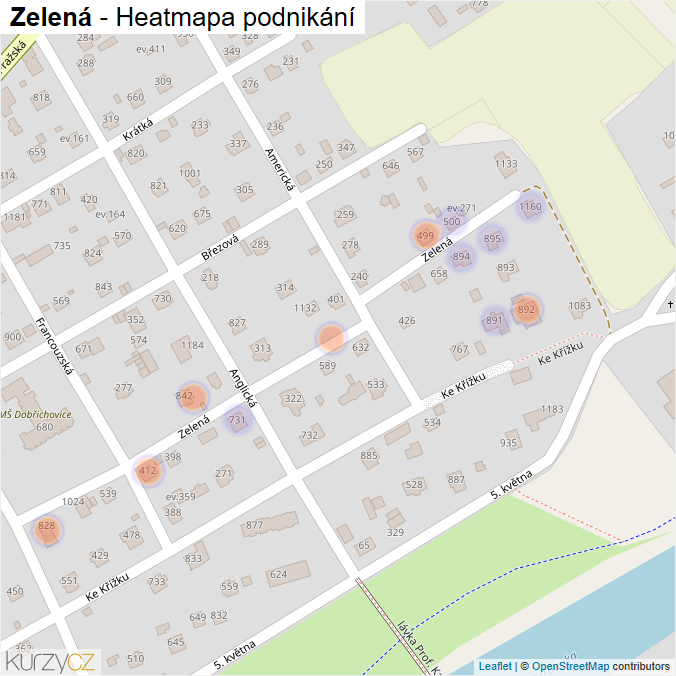Mapa Zelená - Firmy v ulici.