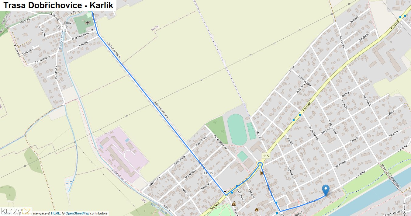 Dobřichovice-Karlík, mapa trasy