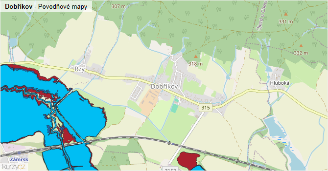 Dobříkov - záplavové mapy stoleté vody