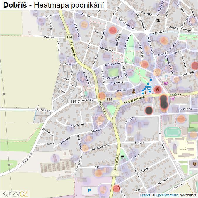 Mapa Dobříš - Firmy v obci.