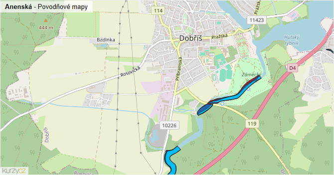 Anenská - záplavové mapy stoleté vody