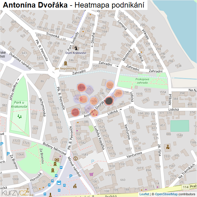 Mapa Antonína Dvořáka - Firmy v ulici.