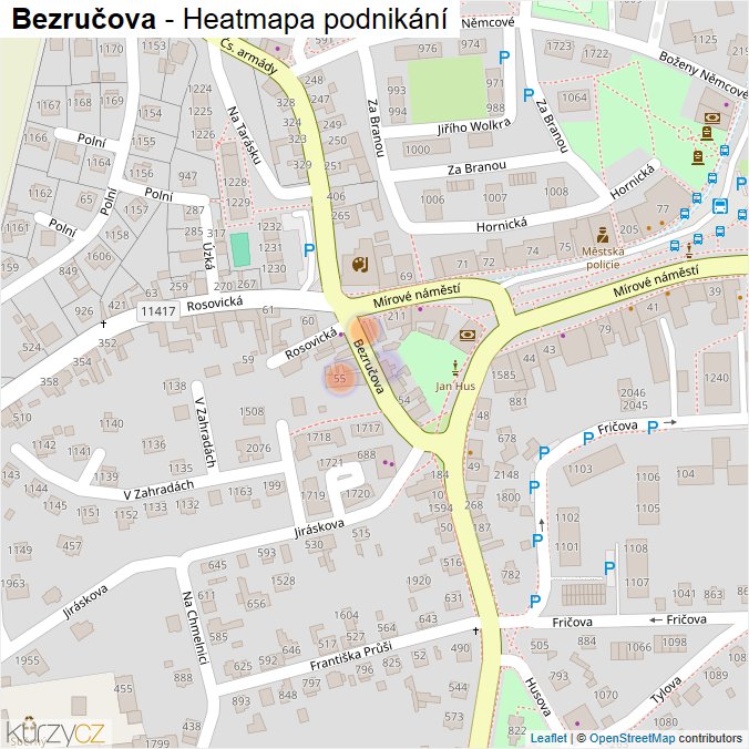 Mapa Bezručova - Firmy v ulici.
