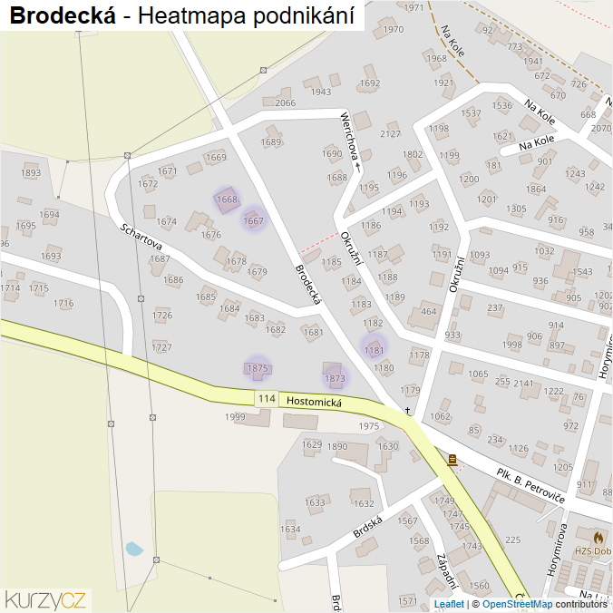 Mapa Brodecká - Firmy v ulici.