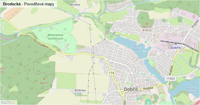Brodecká - záplavové mapy stoleté vody