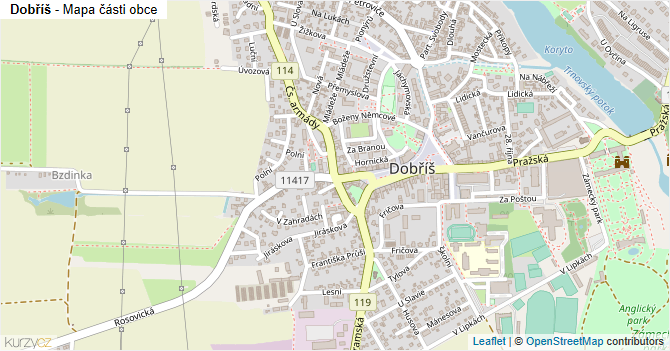Dobříš - mapa části obce