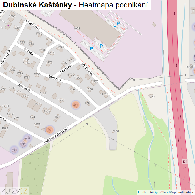 Mapa Dubinské Kaštánky - Firmy v ulici.