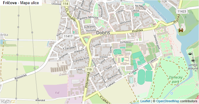 Fričova - mapa ulice