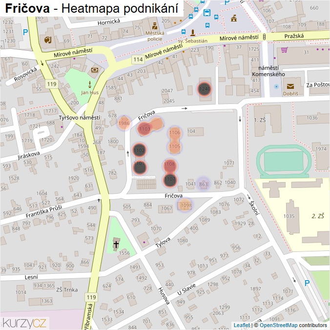 Mapa Fričova - Firmy v ulici.