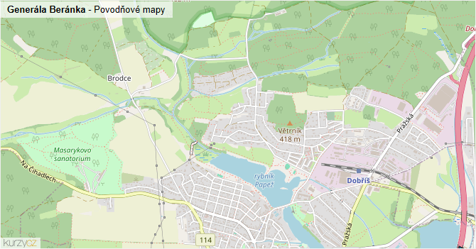 Generála Beránka - záplavové mapy stoleté vody