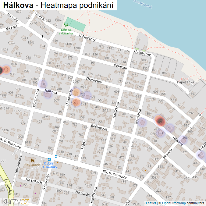 Mapa Hálkova - Firmy v ulici.