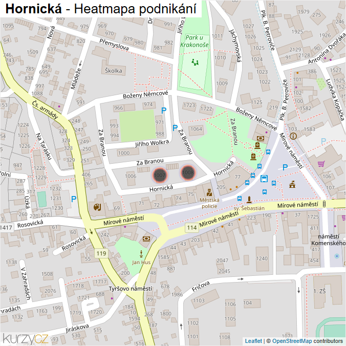 Mapa Hornická - Firmy v ulici.