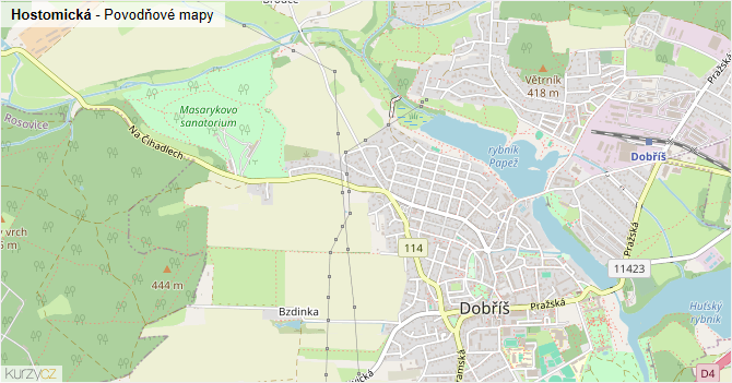 Hostomická - záplavové mapy stoleté vody