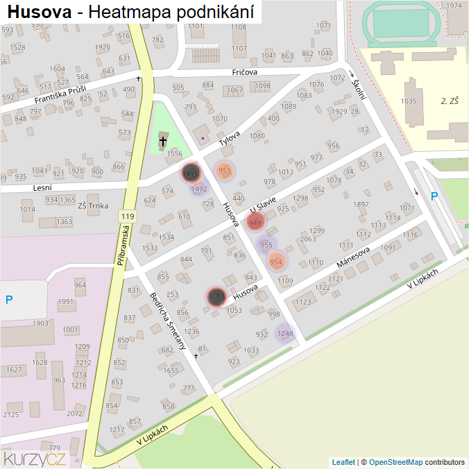 Mapa Husova - Firmy v ulici.