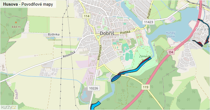 Husova - záplavové mapy stoleté vody