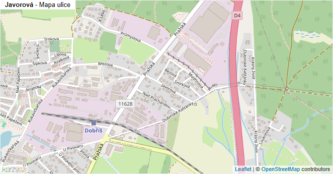 Javorová - mapa ulice