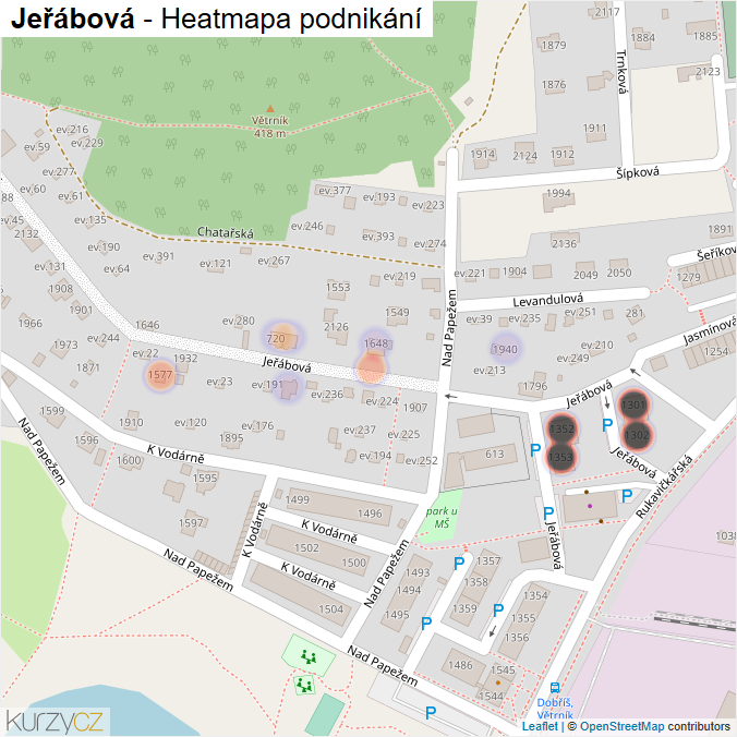Mapa Jeřábová - Firmy v ulici.