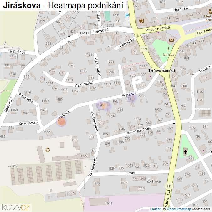Mapa Jiráskova - Firmy v ulici.