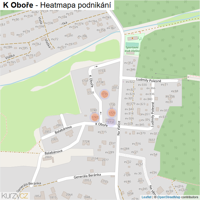 Mapa K Oboře - Firmy v ulici.