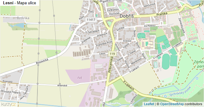 Lesní - mapa ulice
