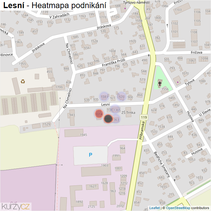 Mapa Lesní - Firmy v ulici.