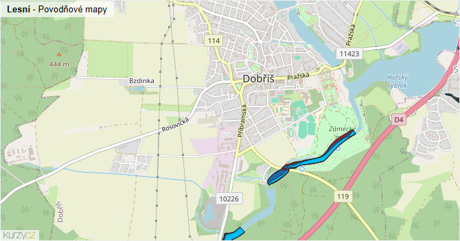 Lesní - záplavové mapy stoleté vody