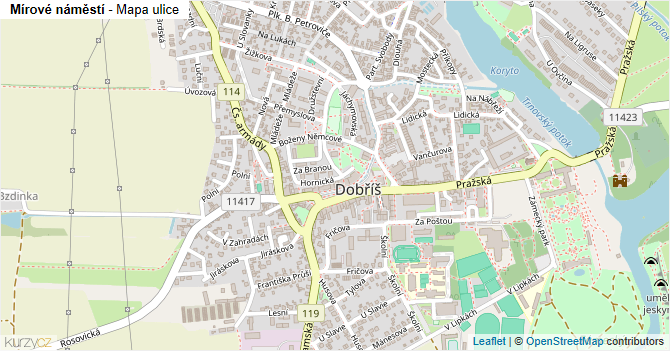 Mírové náměstí - mapa ulice