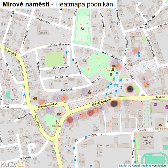 Mapa Mírové náměstí - Firmy v ulici.