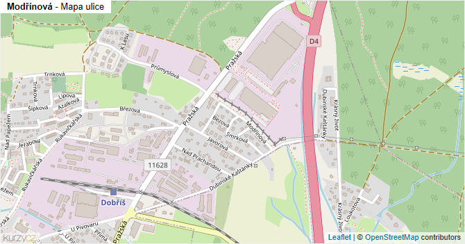 Modřínová - mapa ulice