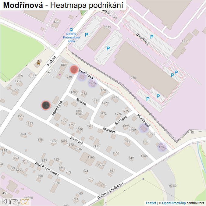 Mapa Modřínová - Firmy v ulici.