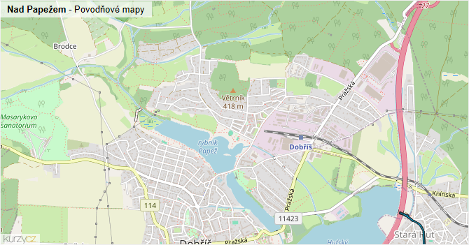 Nad Papežem - záplavové mapy stoleté vody