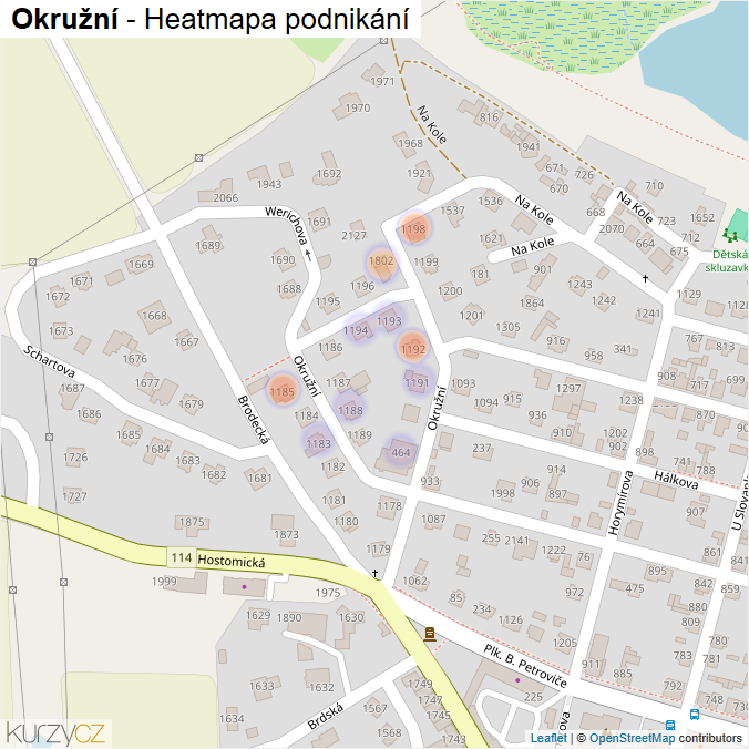 Mapa Okružní - Firmy v ulici.