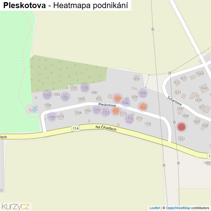 Mapa Pleskotova - Firmy v ulici.
