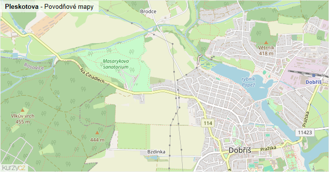 Pleskotova - záplavové mapy stoleté vody