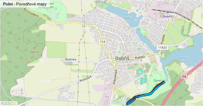Polní - záplavové mapy stoleté vody