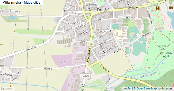 Příbramská - mapa ulice