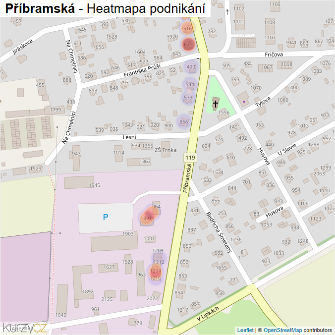 Mapa Příbramská - Firmy v ulici.